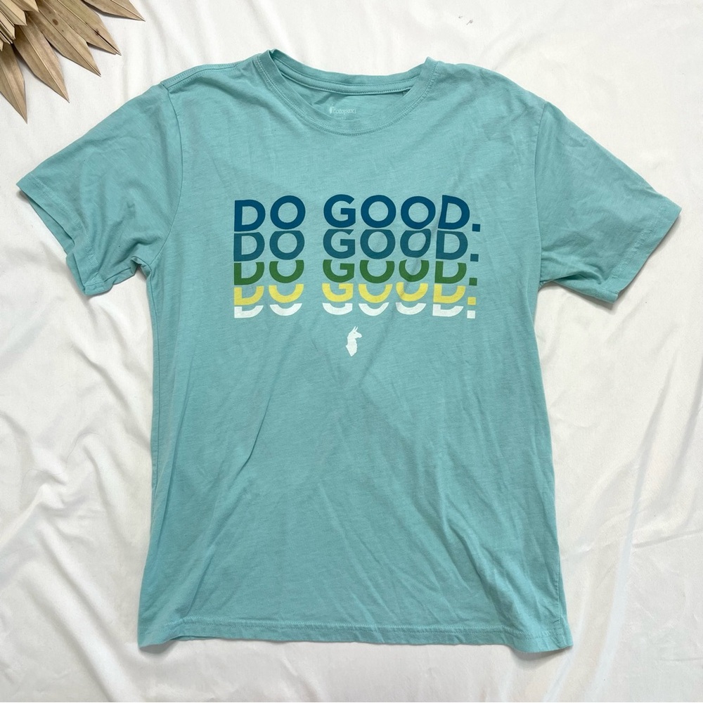 Cotopaxi Do Good Repeat Multi Green Blue Short Sleeve Crew Neck Shirt Size Small